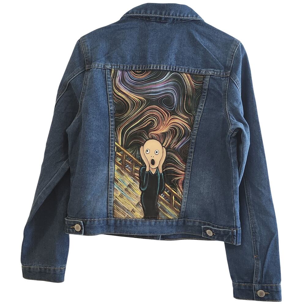 Kina Women's Custom Denim Jacket Hand Paint & Patchwork, Size L